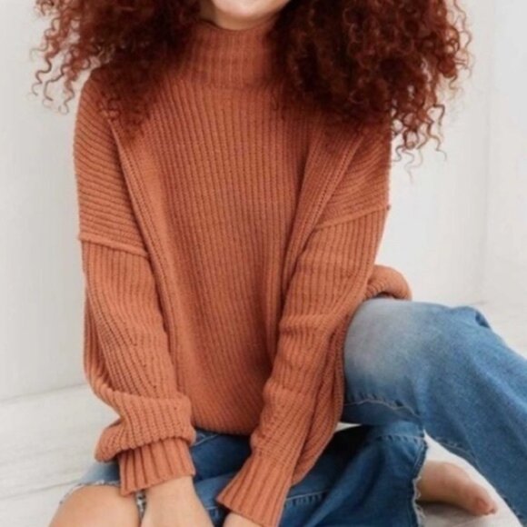 Aerie Mock-neck Ribbed Knit Sweater - Picture 1 of 8